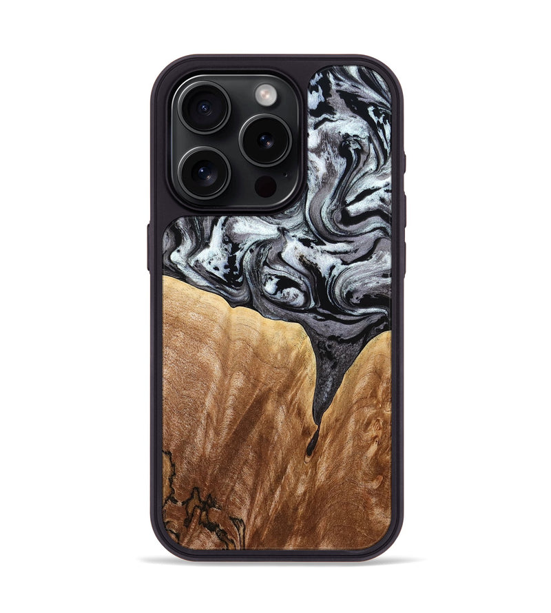 iPhone 15 Pro Wood Phone Case - Rubin (Black & White, 775656)