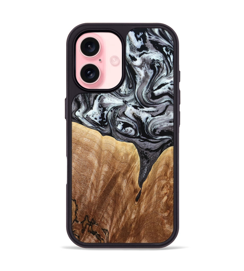 iPhone 16 Wood Phone Case - Rubin (Black & White, 775656)