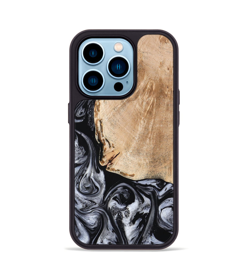 iPhone 14 Pro Wood Phone Case - Lola (Black & White, 776333)