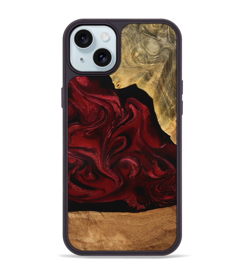 iPhone 15 Plus Wood Phone Case - Omer (Red, 776632)