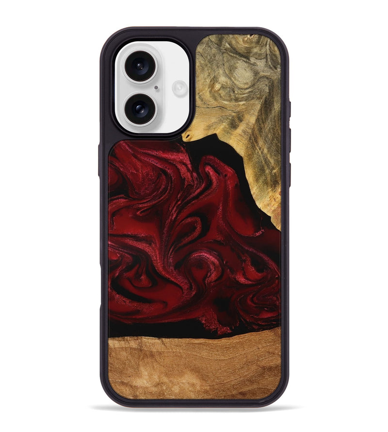 iPhone 16 Plus Wood Phone Case - Omer (Red, 776632)