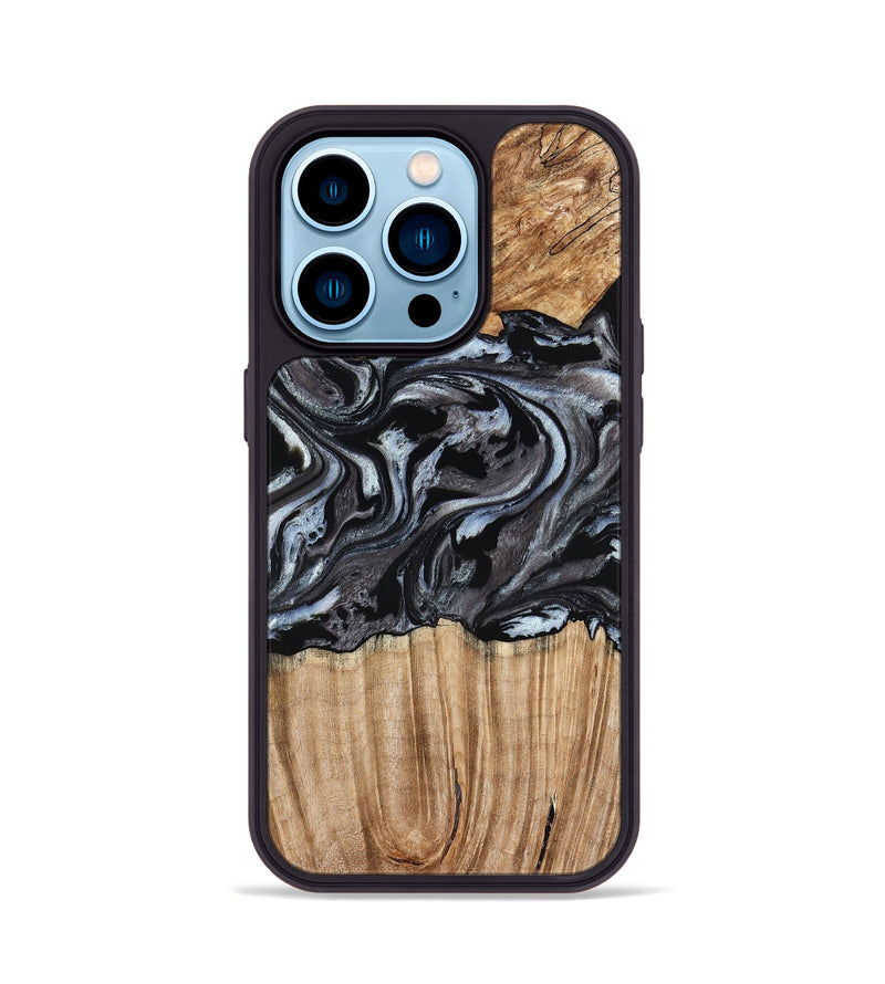 iPhone 14 Pro Wood Phone Case - Luz (Black & White, 776633)