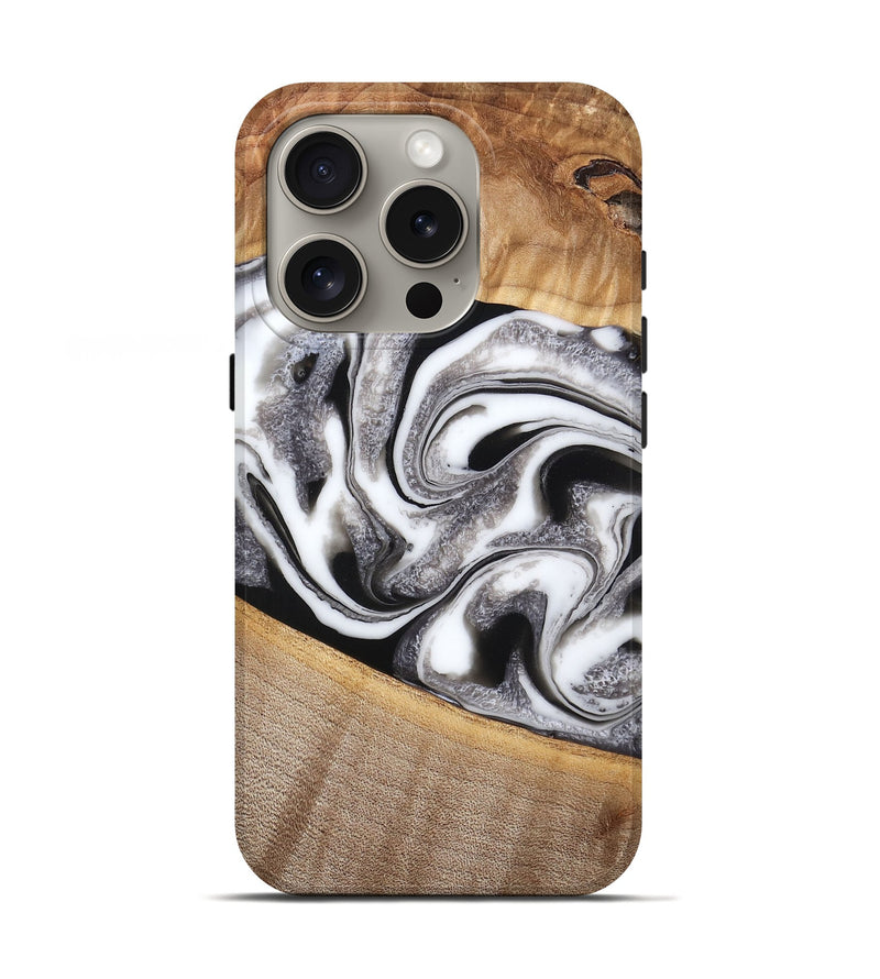 iPhone 16 Pro Wood Live Edge Phone Case - Marquez (Black & White, 776874)
