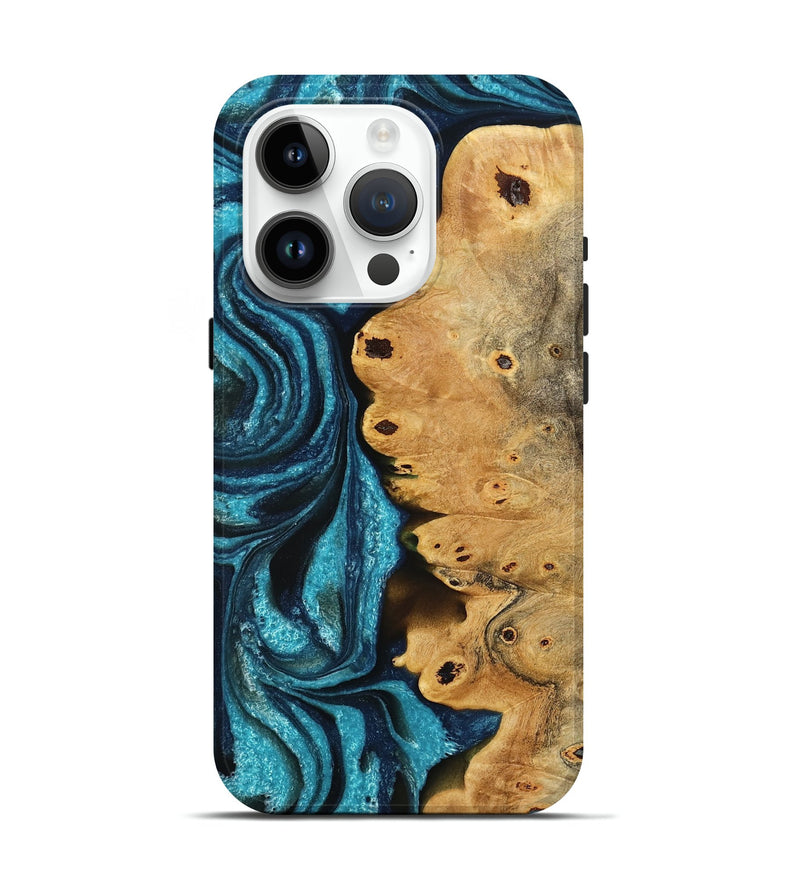 iPhone 15 Pro Wood Live Edge Phone Case - Jaziel (Blue, 776876)