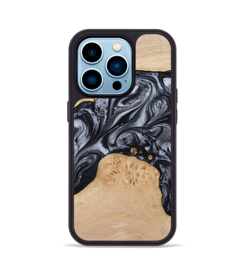 iPhone 14 Pro Wood Phone Case - Kandace (Black & White, 777148)