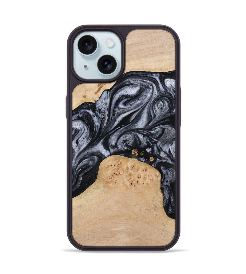 iPhone 15 Wood Phone Case - Kandace (Black & White, 777148)