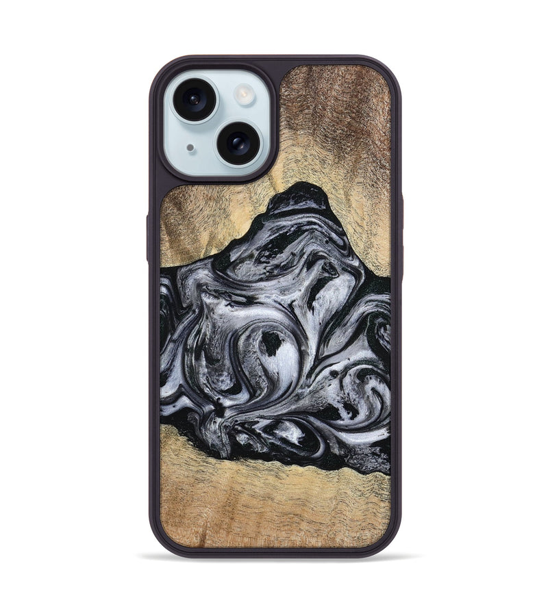 iPhone 15 Wood Phone Case - Damian (Black & White, 777149)