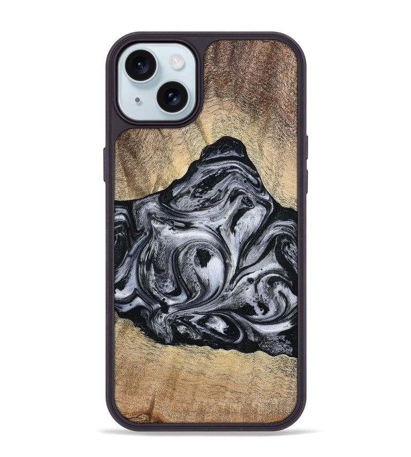 iPhone 15 Plus Wood Phone Case - Damian (Black & White, 777149)