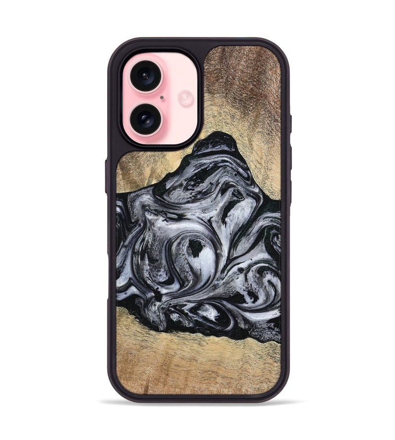 iPhone 16 Wood Phone Case - Damian (Black & White, 777149)