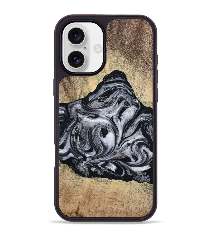 iPhone 16 Plus Wood Phone Case - Damian (Black & White, 777149)