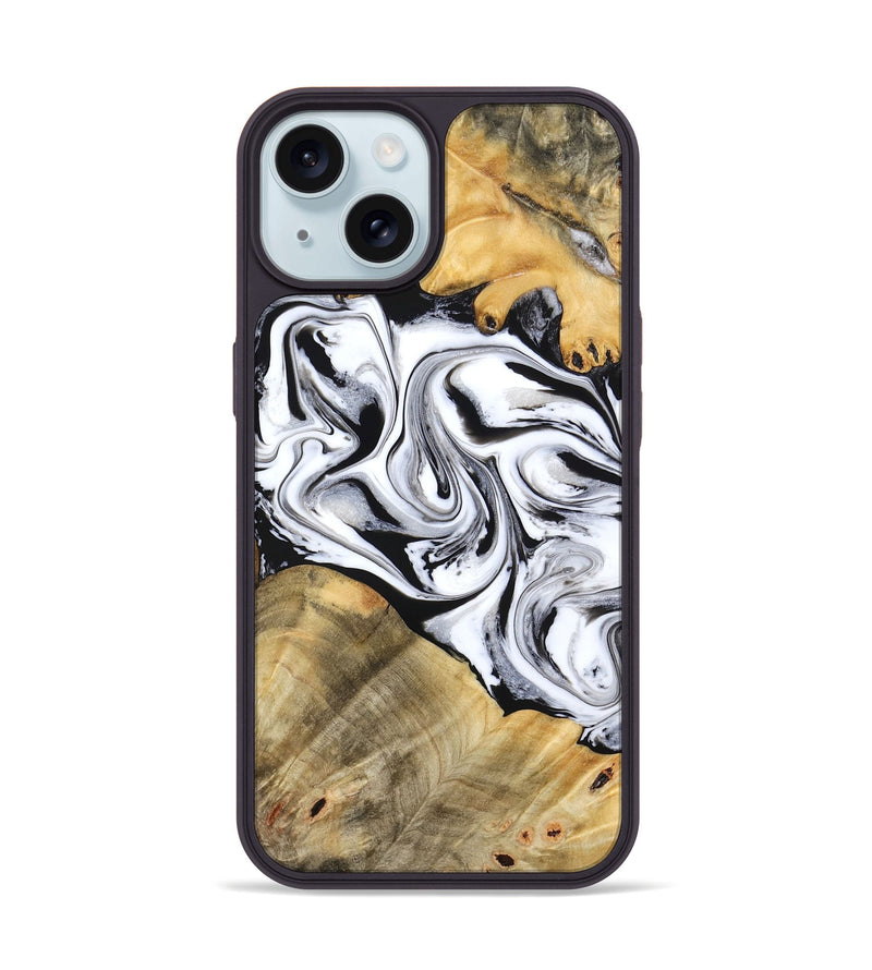 iPhone 15 Wood Phone Case - Cayson (Black & White, 777153)