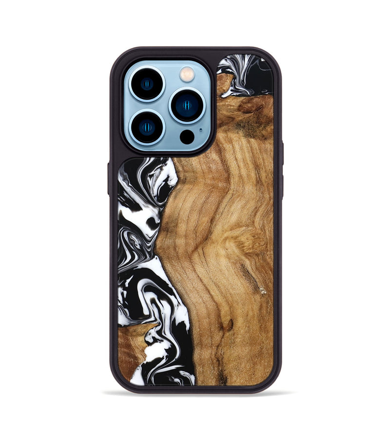 iPhone 14 Pro Wood Phone Case - Belen (Black & White, 777566)