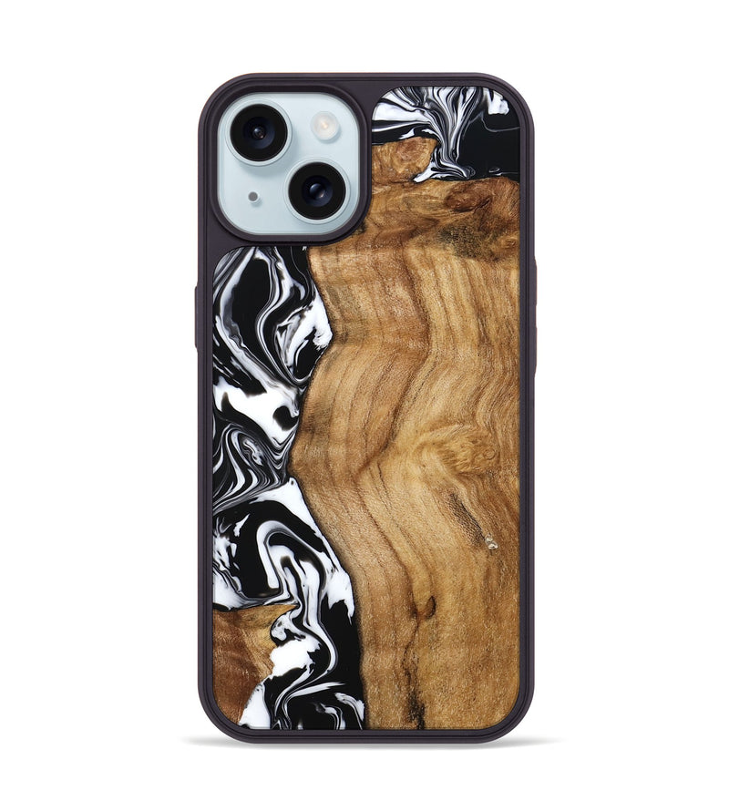 iPhone 15 Wood Phone Case - Belen (Black & White, 777566)