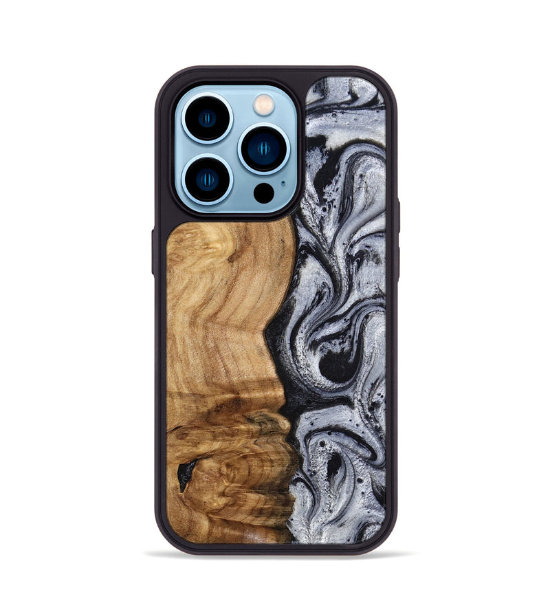 iPhone 14 Pro Wood Phone Case - Eulalia (Black & White, 777567)