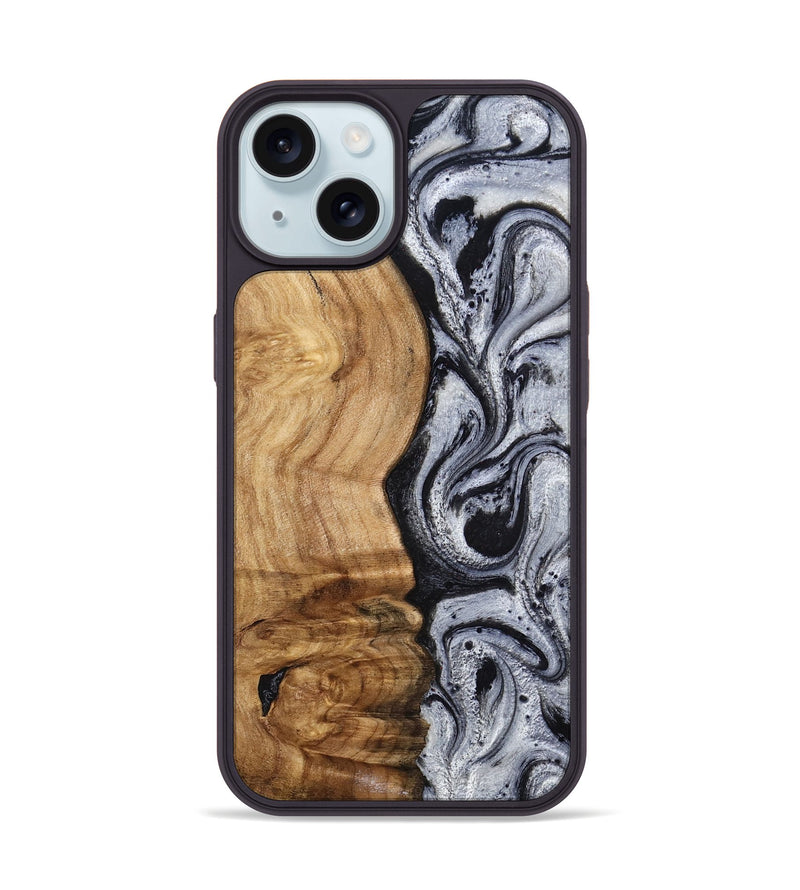 iPhone 15 Wood Phone Case - Eulalia (Black & White, 777567)