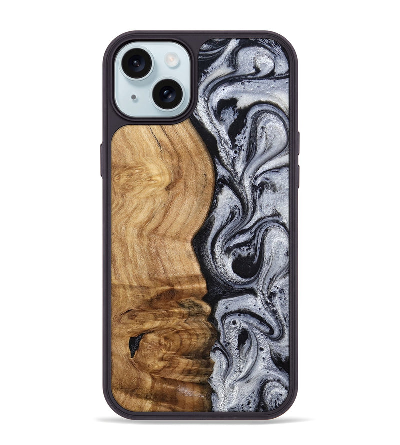 iPhone 15 Plus Wood Phone Case - Eulalia (Black & White, 777567)