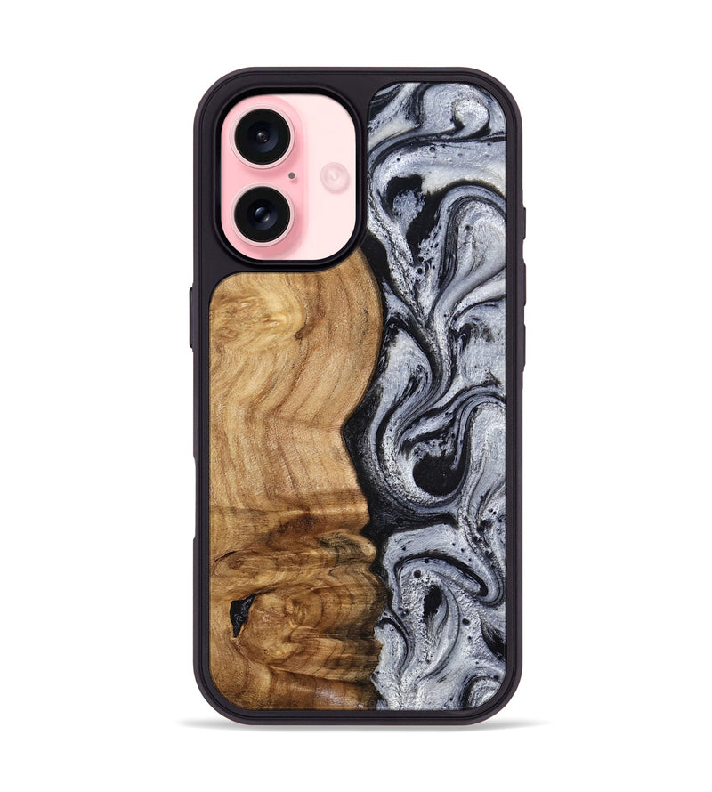iPhone 16 Wood Phone Case - Eulalia (Black & White, 777567)