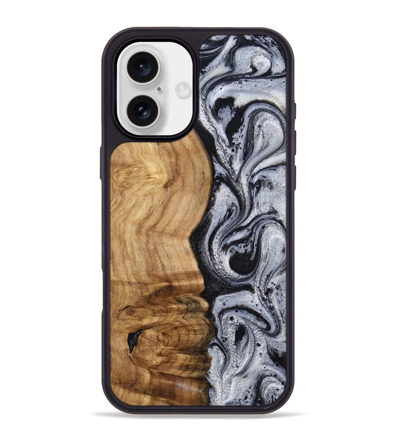 iPhone 16 Plus Wood Phone Case - Eulalia (Black & White, 777567)