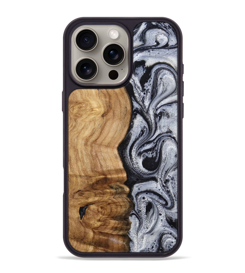 iPhone 16 Pro Max Wood Phone Case - Eulalia (Black & White, 777567)