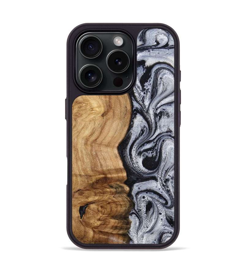 iPhone 16 Pro Wood Phone Case - Eulalia (Black & White, 777567)