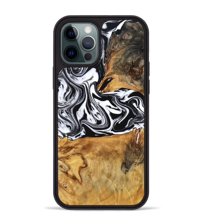 iPhone 12 Pro Max Wood Phone Case - Laisha (Black & White, 777573)