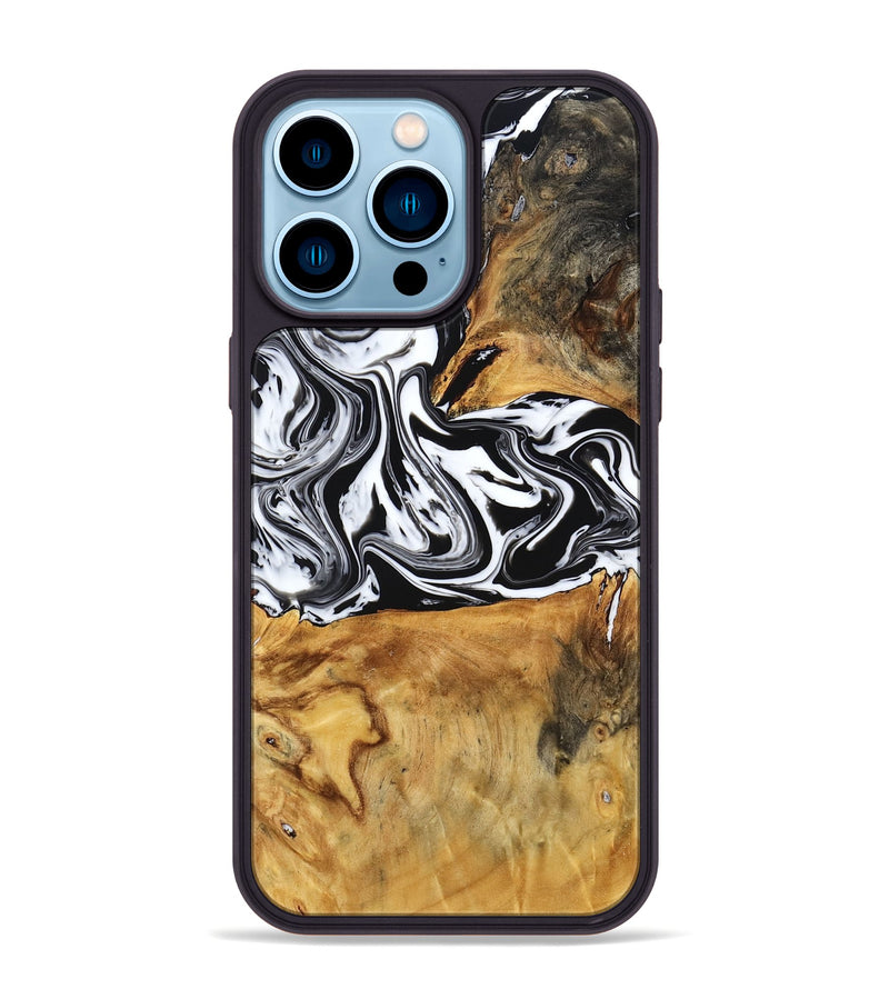 iPhone 14 Pro Max Wood Phone Case - Laisha (Black & White, 777573)