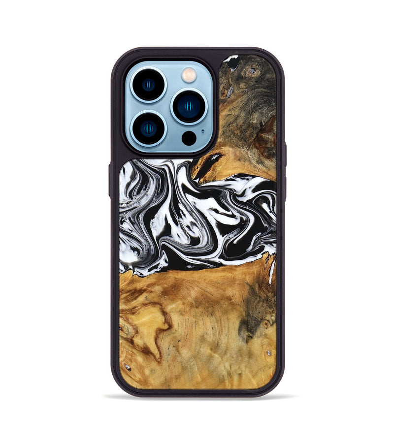 iPhone 14 Pro Wood Phone Case - Laisha (Black & White, 777573)