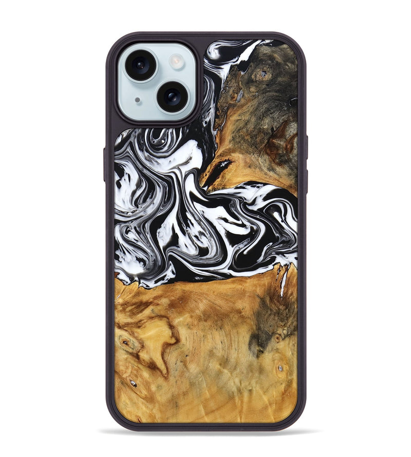 iPhone 15 Plus Wood Phone Case - Laisha (Black & White, 777573)