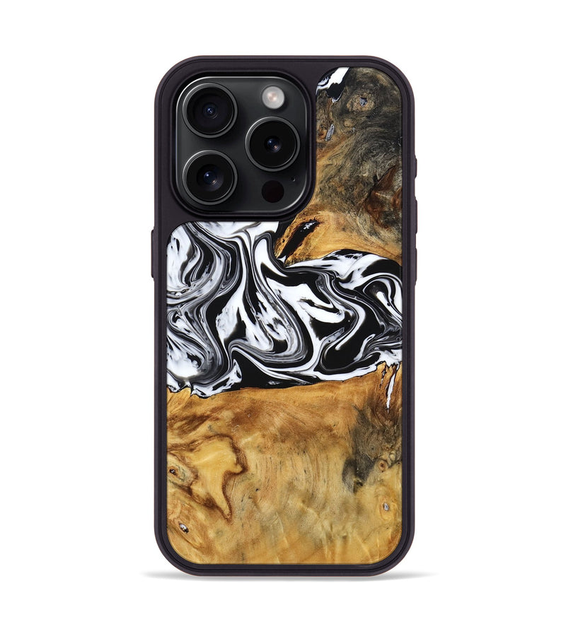 iPhone 15 Pro Wood Phone Case - Laisha (Black & White, 777573)