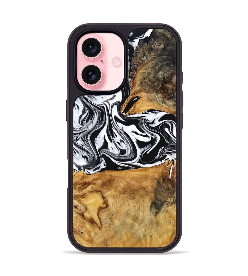 iPhone 16 Wood Phone Case - Laisha (Black & White, 777573)