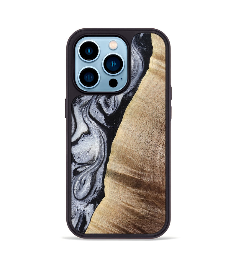 iPhone 14 Pro Wood Phone Case - Kate (Black & White, 777574)