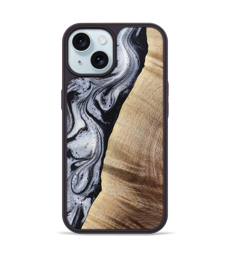 iPhone 15 Wood Phone Case - Kate (Black & White, 777574)