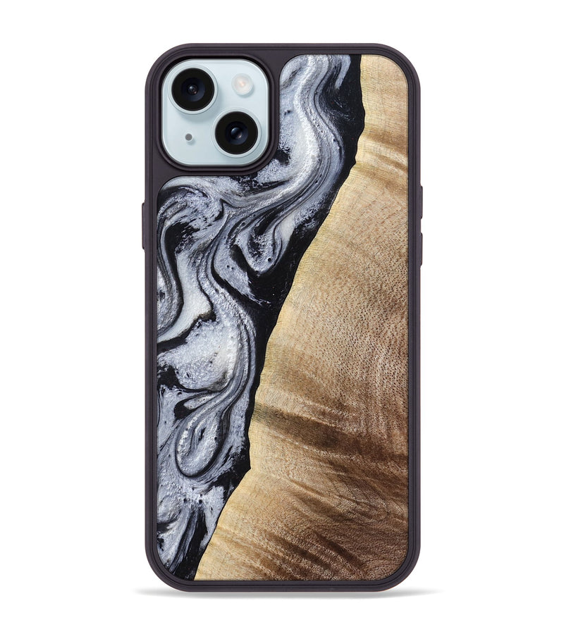 iPhone 15 Plus Wood Phone Case - Kate (Black & White, 777574)