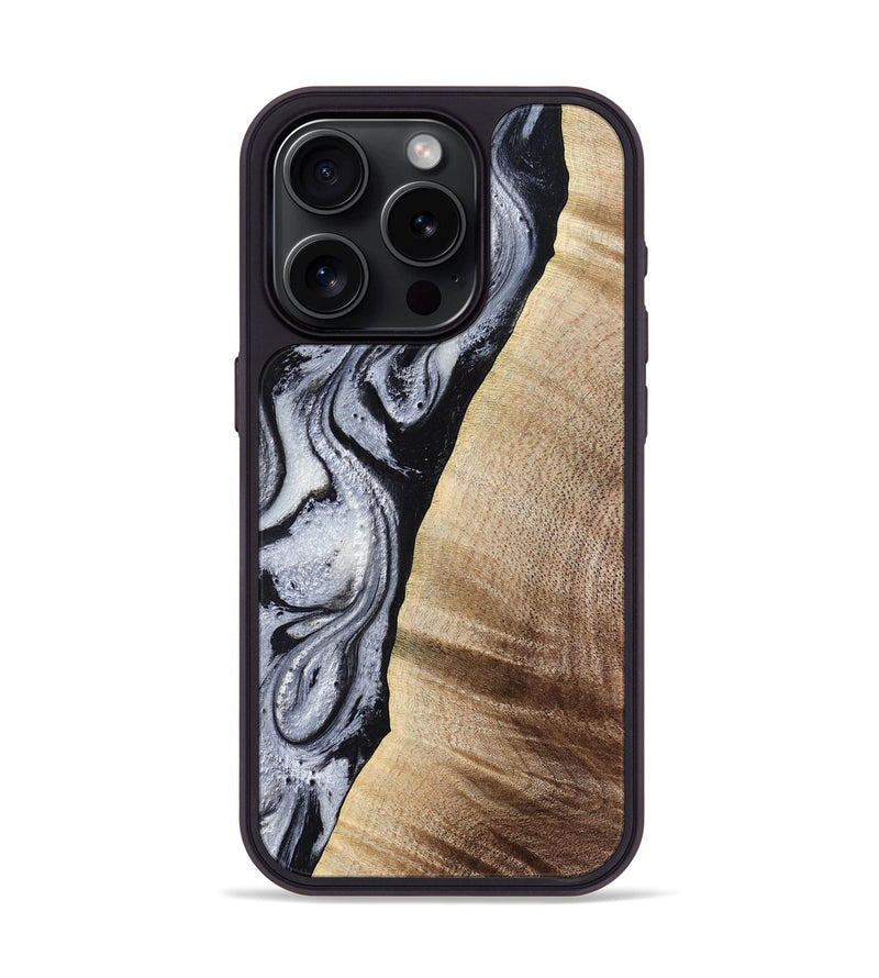 iPhone 15 Pro Wood Phone Case - Kate (Black & White, 777574)