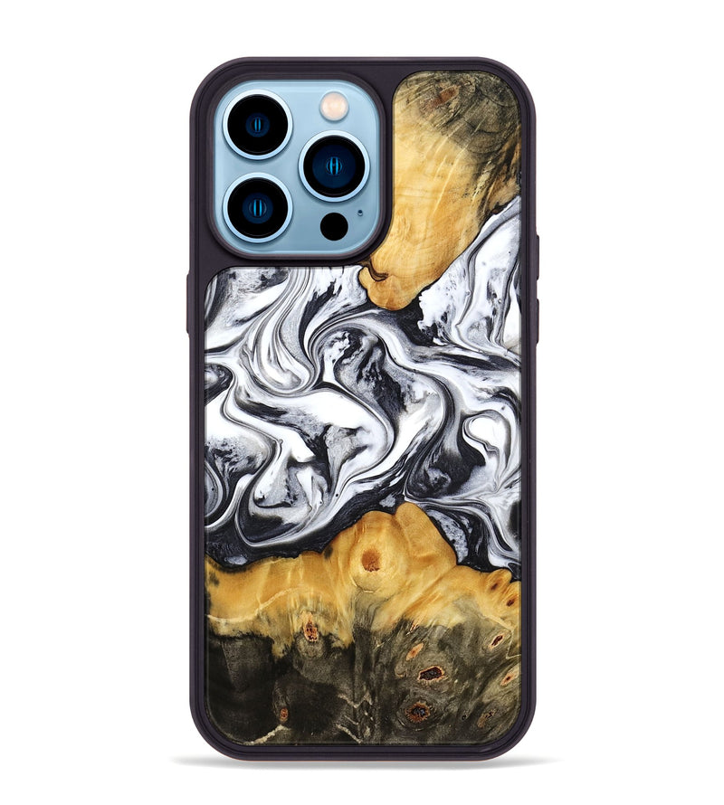 iPhone 14 Pro Max Wood Phone Case - Deonte (Black & White, 777906)