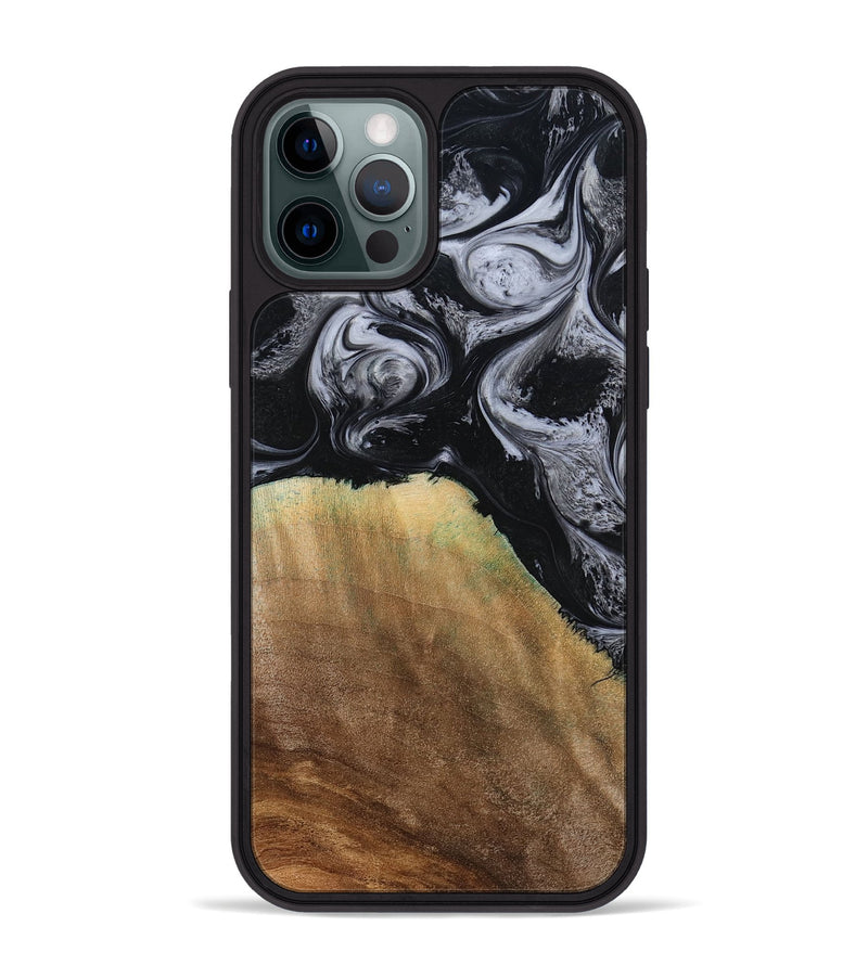 iPhone 12 Pro Max Wood Phone Case - Merritt (Black & White, 777996)