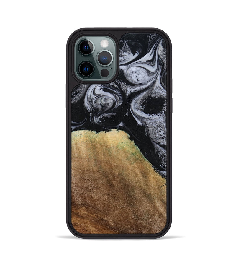 iPhone 12 Pro Wood Phone Case - Merritt (Black & White, 777996)
