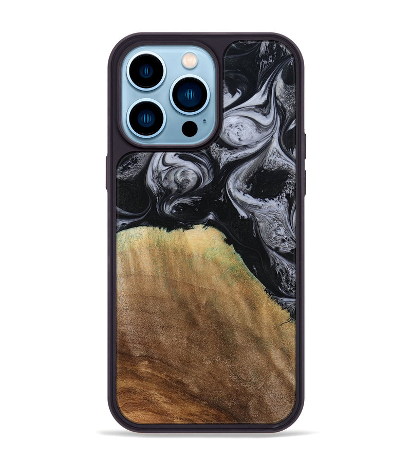 iPhone 14 Pro Max Wood Phone Case - Merritt (Black & White, 777996)