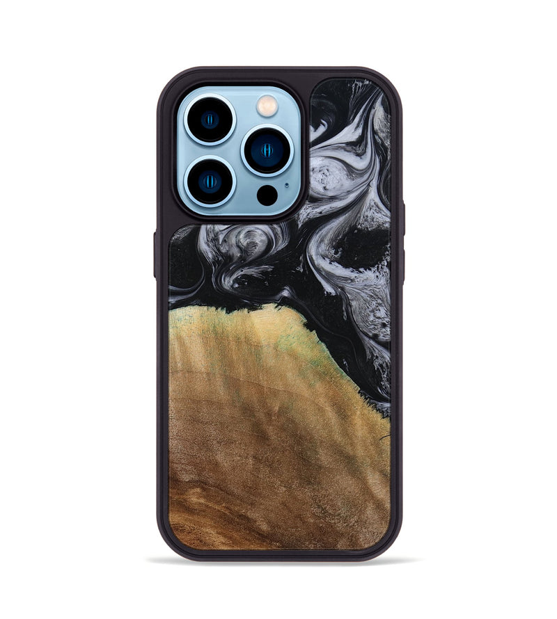 iPhone 14 Pro Wood Phone Case - Merritt (Black & White, 777996)