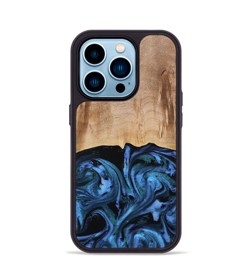 iPhone 14 Pro Wood Phone Case - Stacia (Blue, 778027)