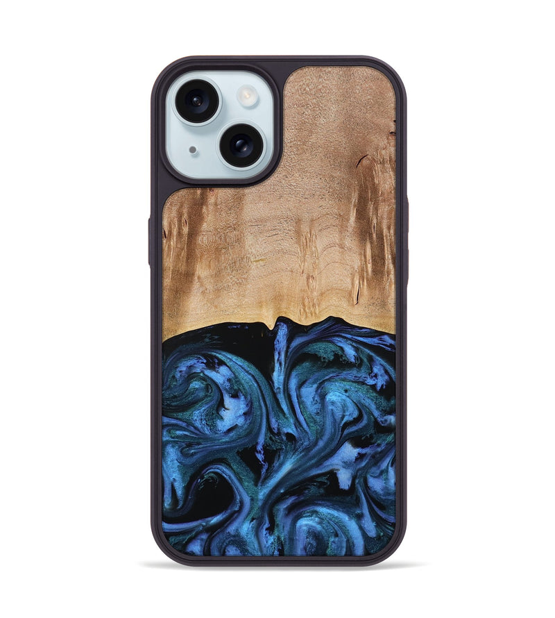 iPhone 15 Wood Phone Case - Stacia (Blue, 778027)