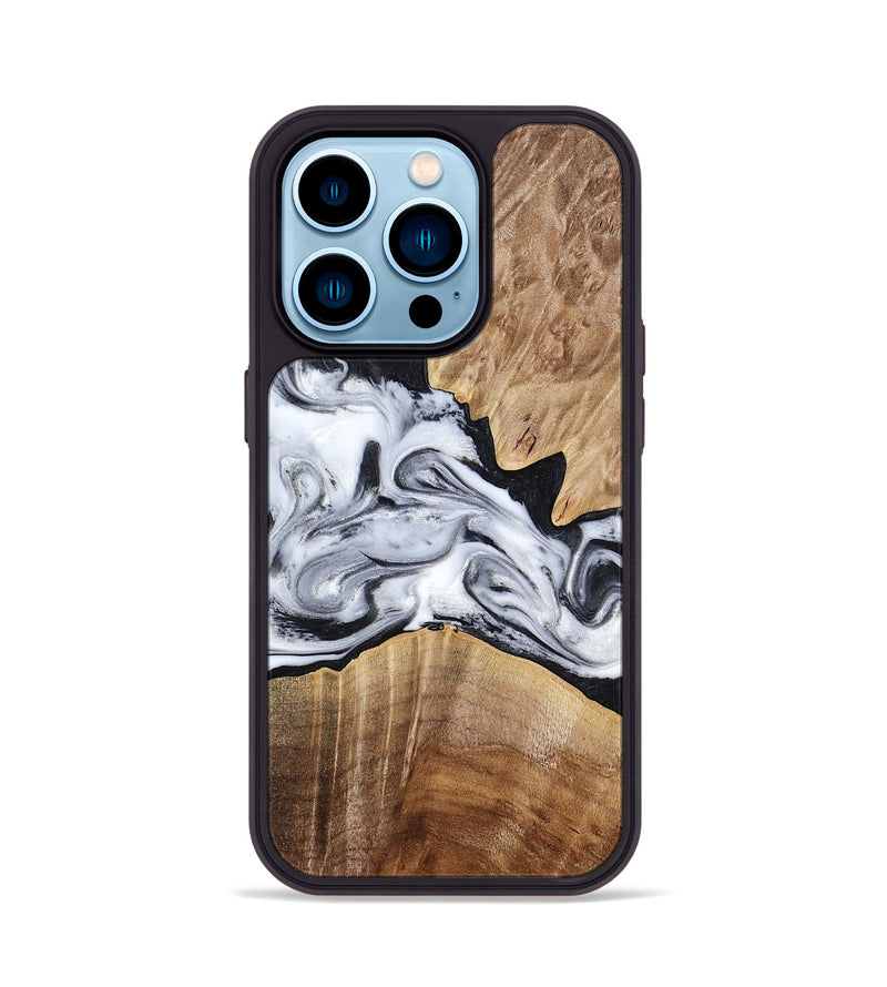 iPhone 14 Pro Wood Phone Case - Thurman (Black & White, 778560)
