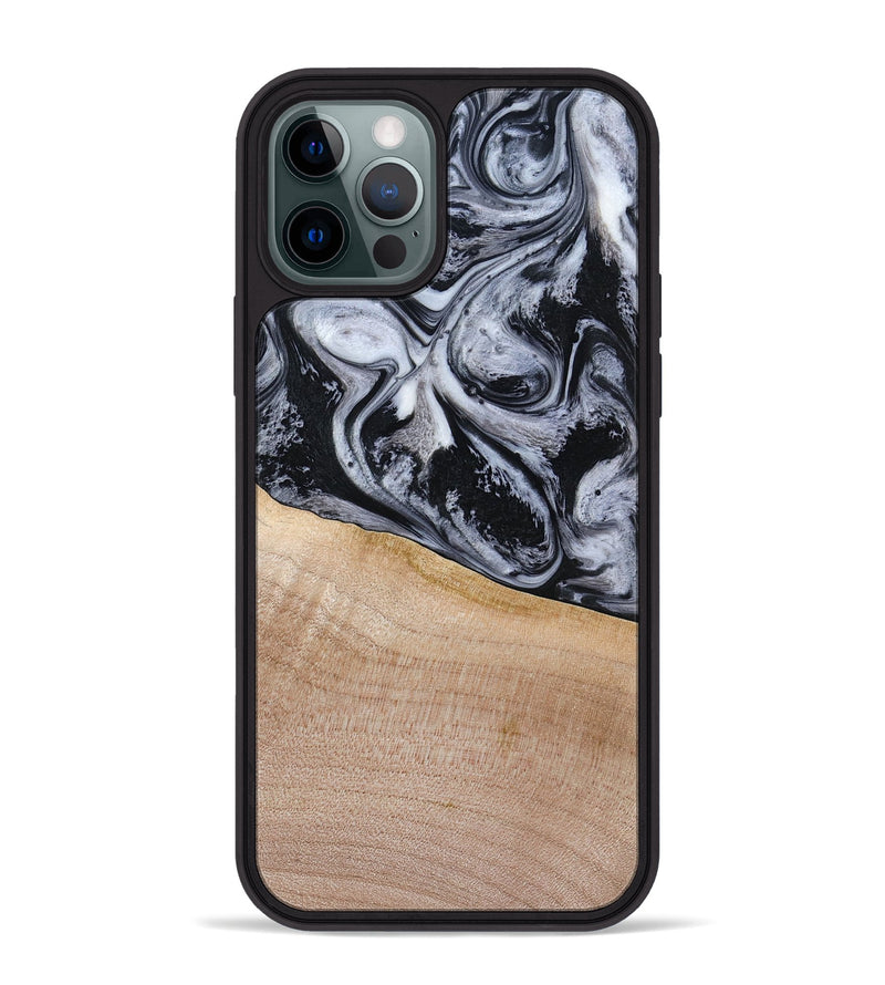 iPhone 12 Pro Max Wood Phone Case - Miah (Black & White, 780132)