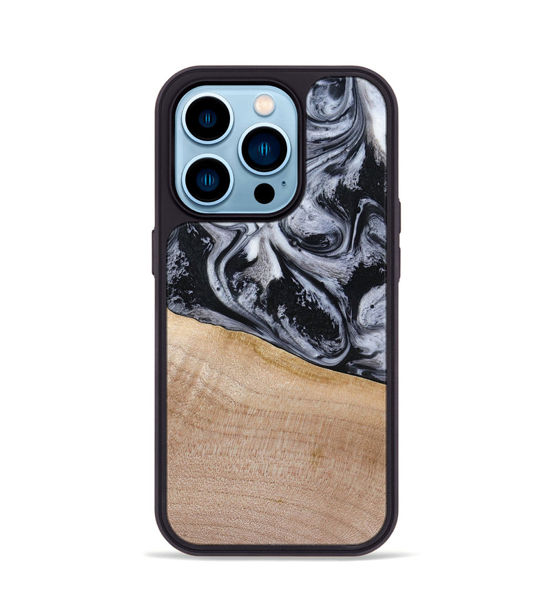 iPhone 14 Pro Wood Phone Case - Miah (Black & White, 780132)