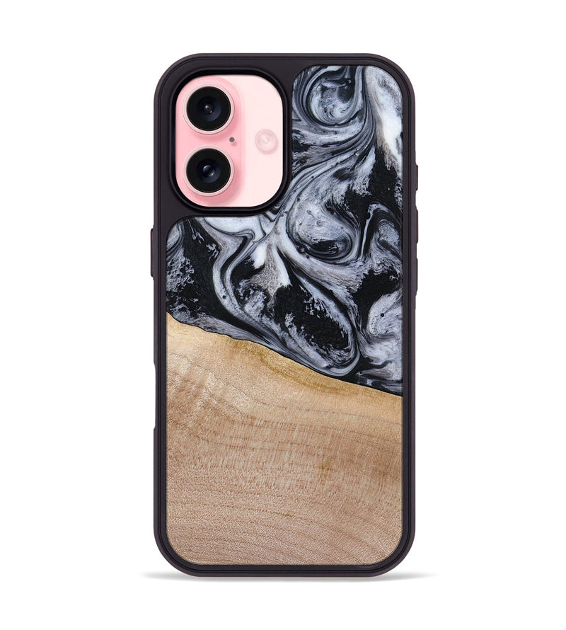 iPhone 16 Wood Phone Case - Miah (Black & White, 780132)