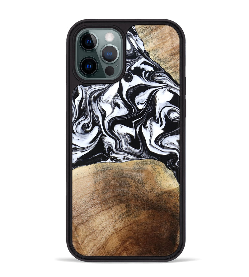 iPhone 12 Pro Max Wood Phone Case - Melany (Black & White, 780756)