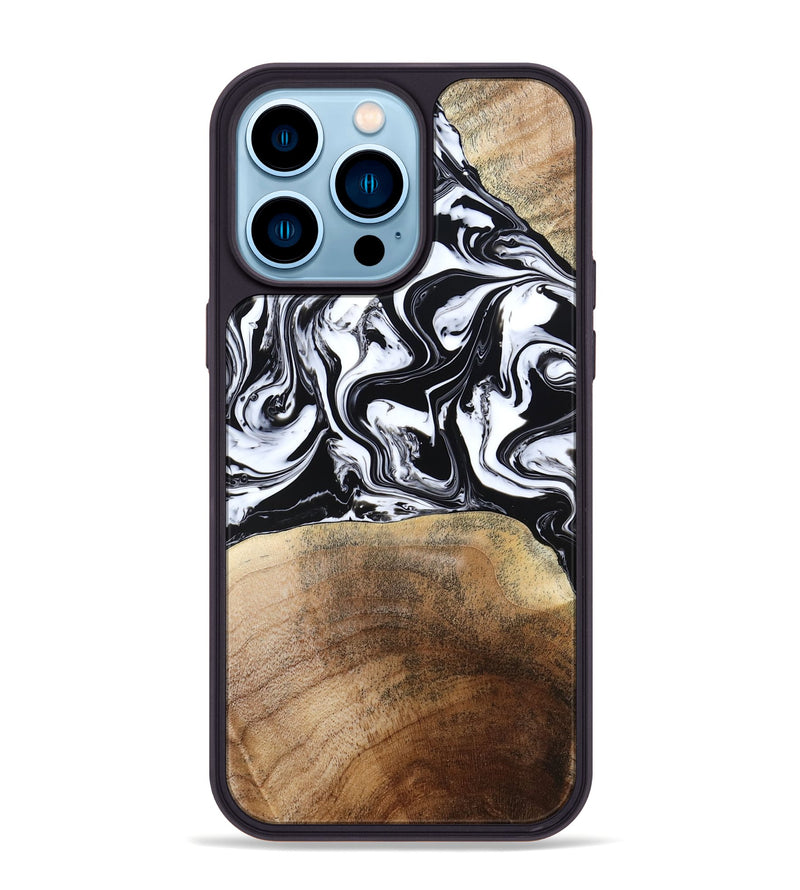 iPhone 14 Pro Max Wood Phone Case - Melany (Black & White, 780756)