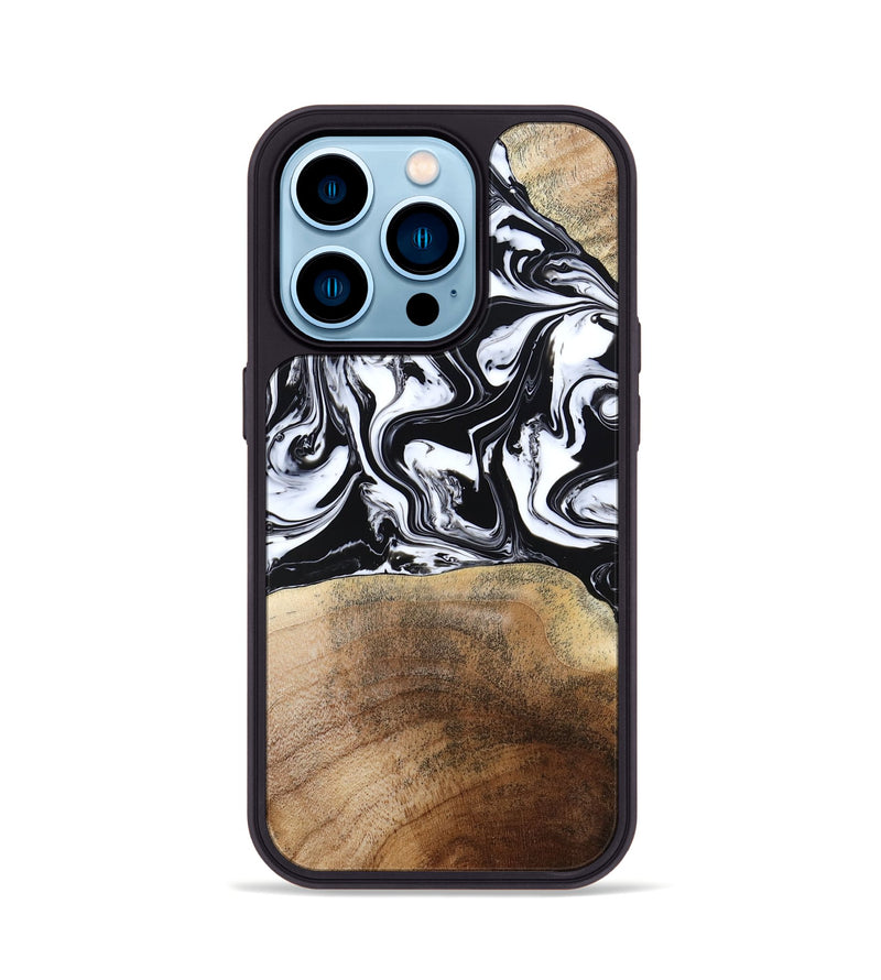 iPhone 14 Pro Wood Phone Case - Melany (Black & White, 780756)