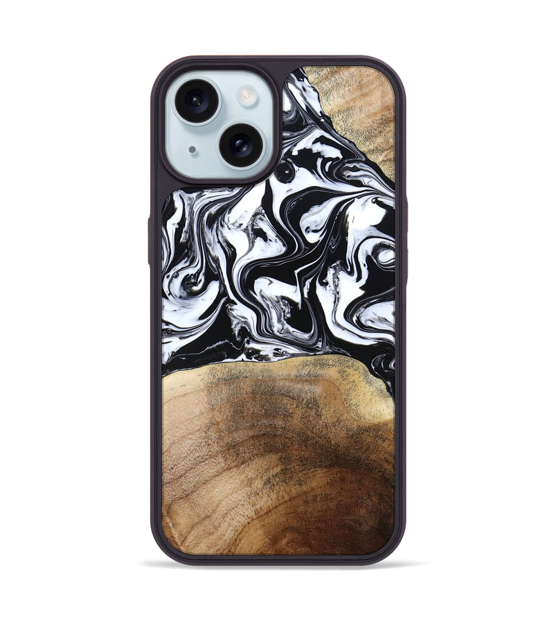 iPhone 15 Wood Phone Case - Melany (Black & White, 780756)