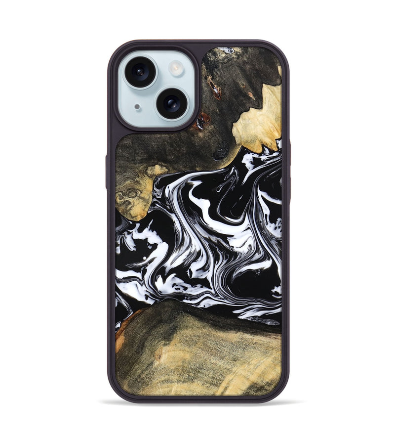 iPhone 15 Wood Phone Case - Grayce (Black & White, 780966)
